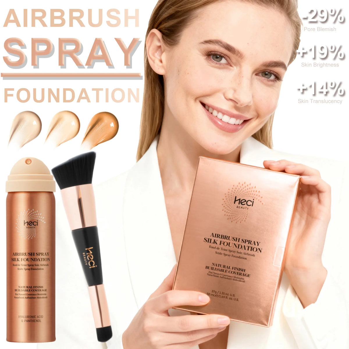 Fond de Teint en Spray avec Pinceau – Couvrance Naturelle et Longue Tenue